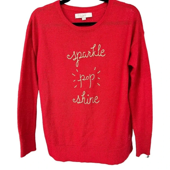 LOFT Women's Red "Sparkle Pop Shine" Celebration Party Sweater Size Small - Picture 6 of 9